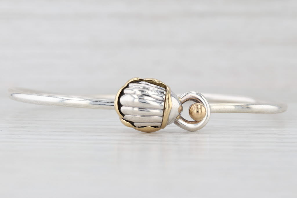 Light Gray Tiffany Scarab Bangle Bracelet w/ Pouch Box Sterling Silver 18k Gold 7"