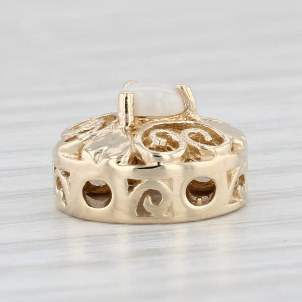 Light Gray Ornate Opal Hearts Slide Bracelet Charm 10k Yellow Gold October Birthstone OMG