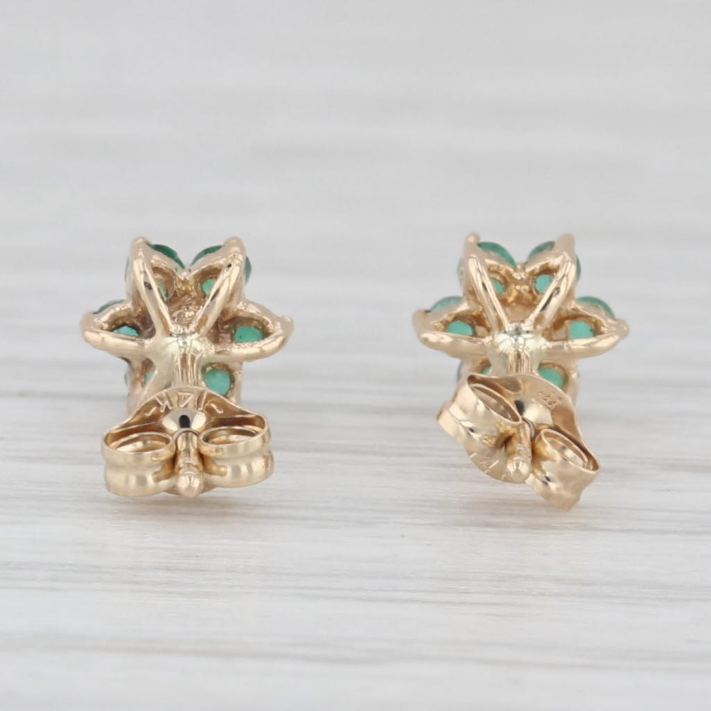 Light Gray 0.20ctw Emerald Flower Stud Earrings 14k Yellow Gold Diamond Accents