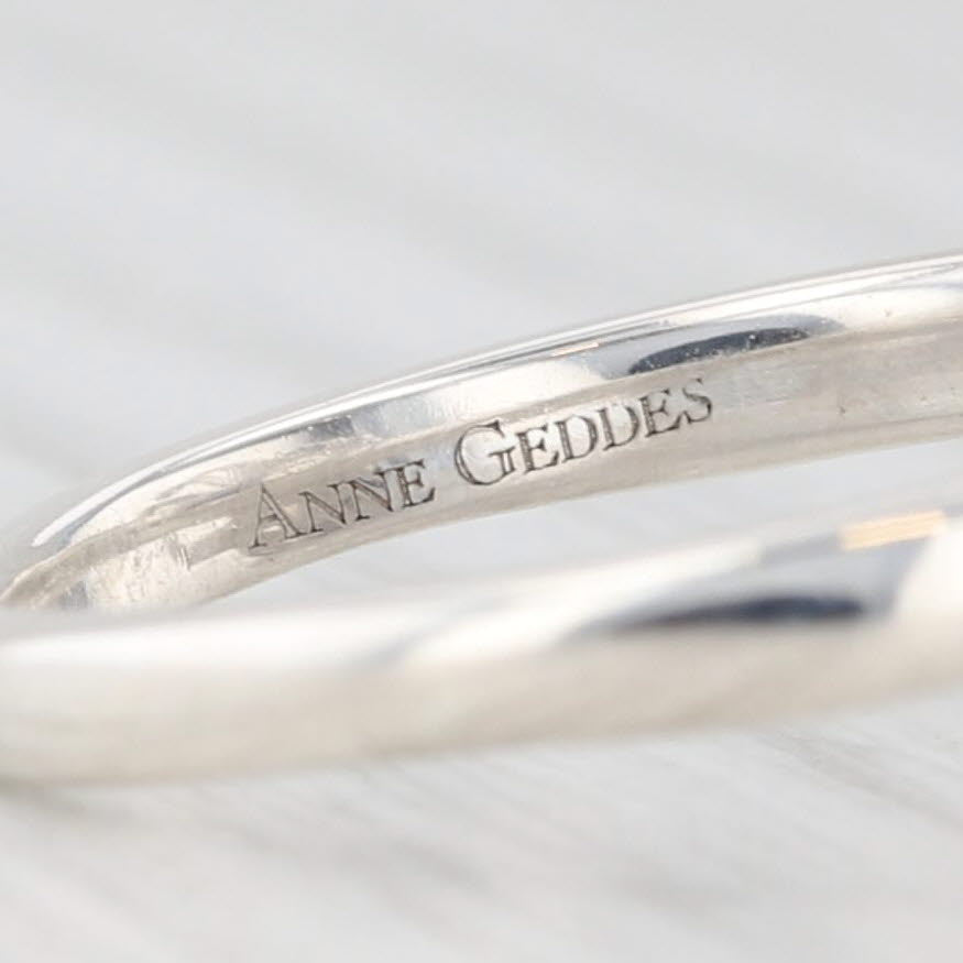 Light Gray Anne Geddes Cultured Pearl Diamond Rimmed Flower Ring Sterling Silver Size 6.25