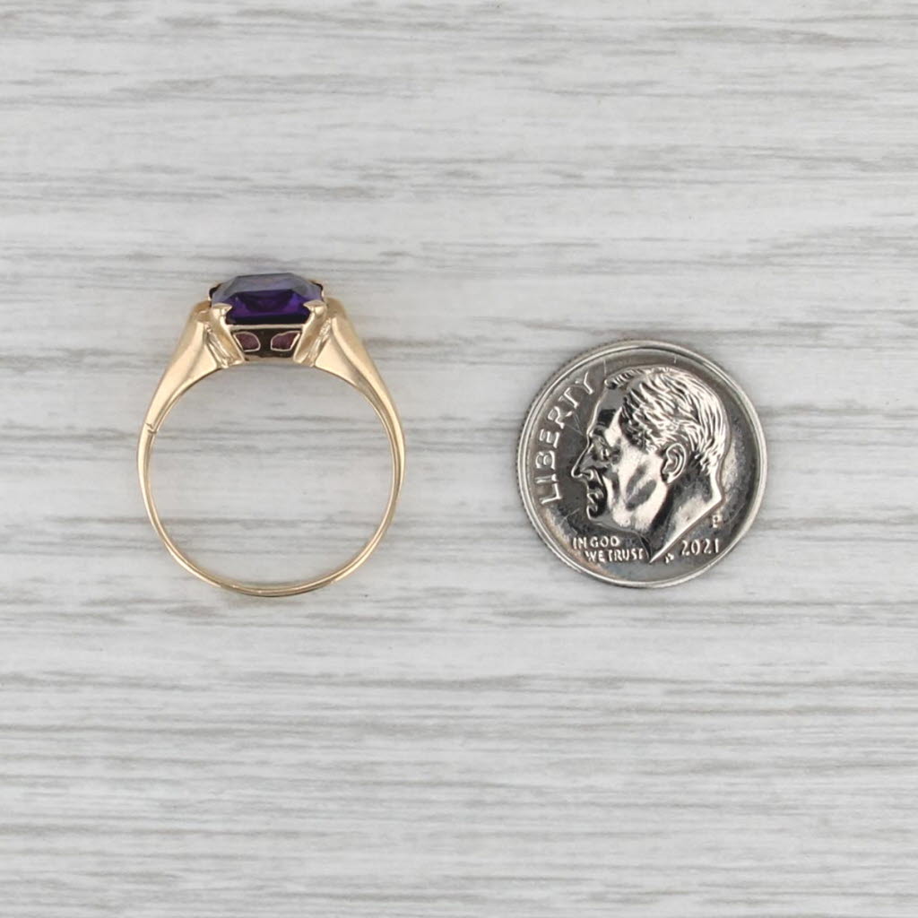 3ct Lab Created Purple Sapphire Ring 10k Yellow Gold Size 6.5 Vintage Solitaire