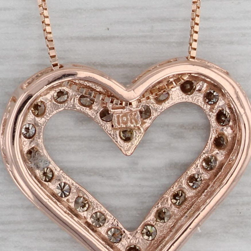 Dark Gray 0.47ctw Champagne Diamond Heart Pendant Necklace 10k Rose Gold 19" Box Chain