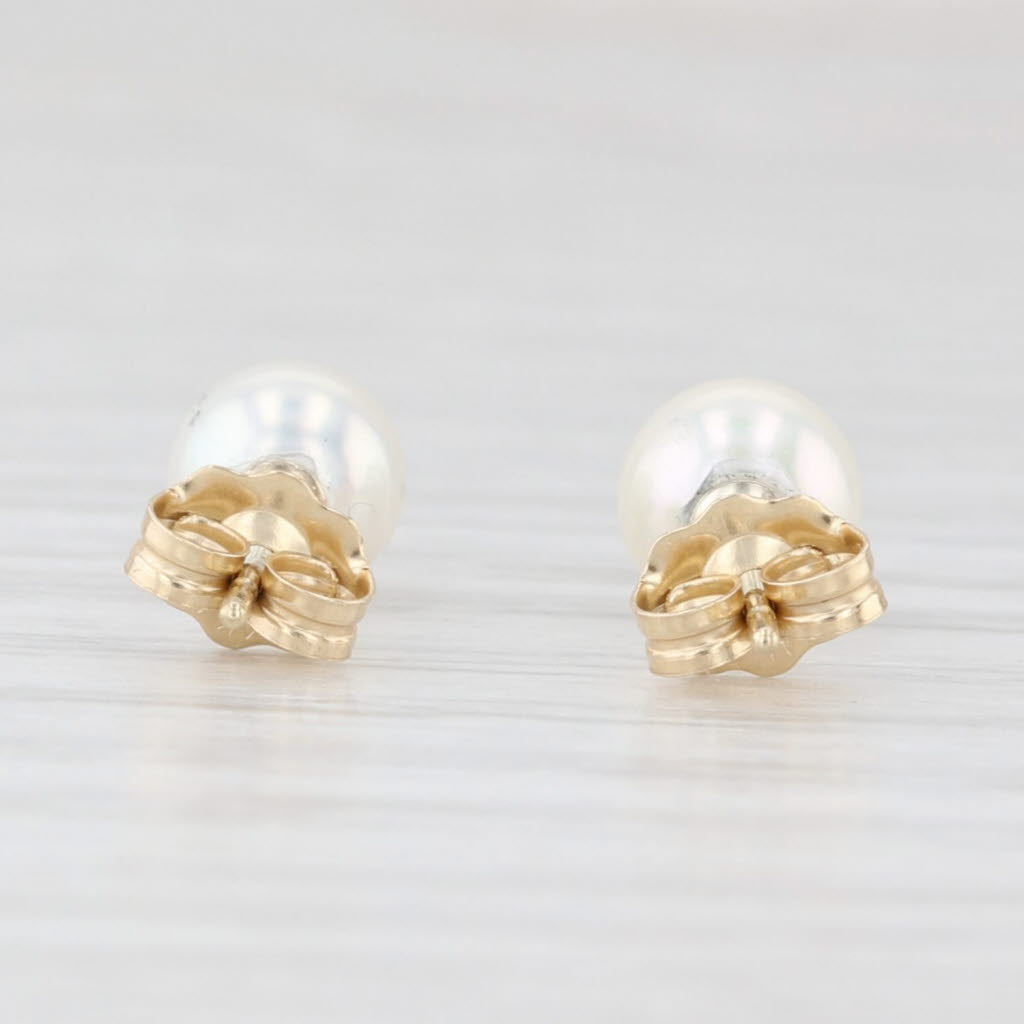 Light Gray 5.5mm Cultured Pearl Stud Earrings 14k Yellow Gold Round Bead Solitaires