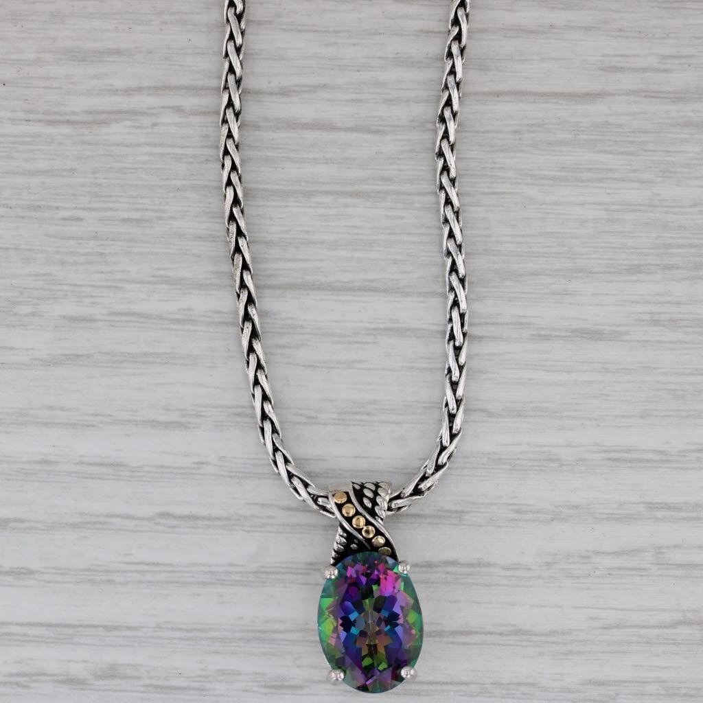 Gray Effy 12ct Mystic Topaz Pendant Necklace Sterling Silver 18k Gold 18" Wheat Chain