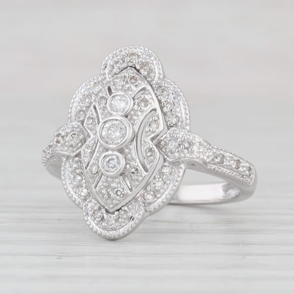 Light Gray Vintage 0.22ctw Diamond Halo Openwork Ring 14k White Gold Size 8.25