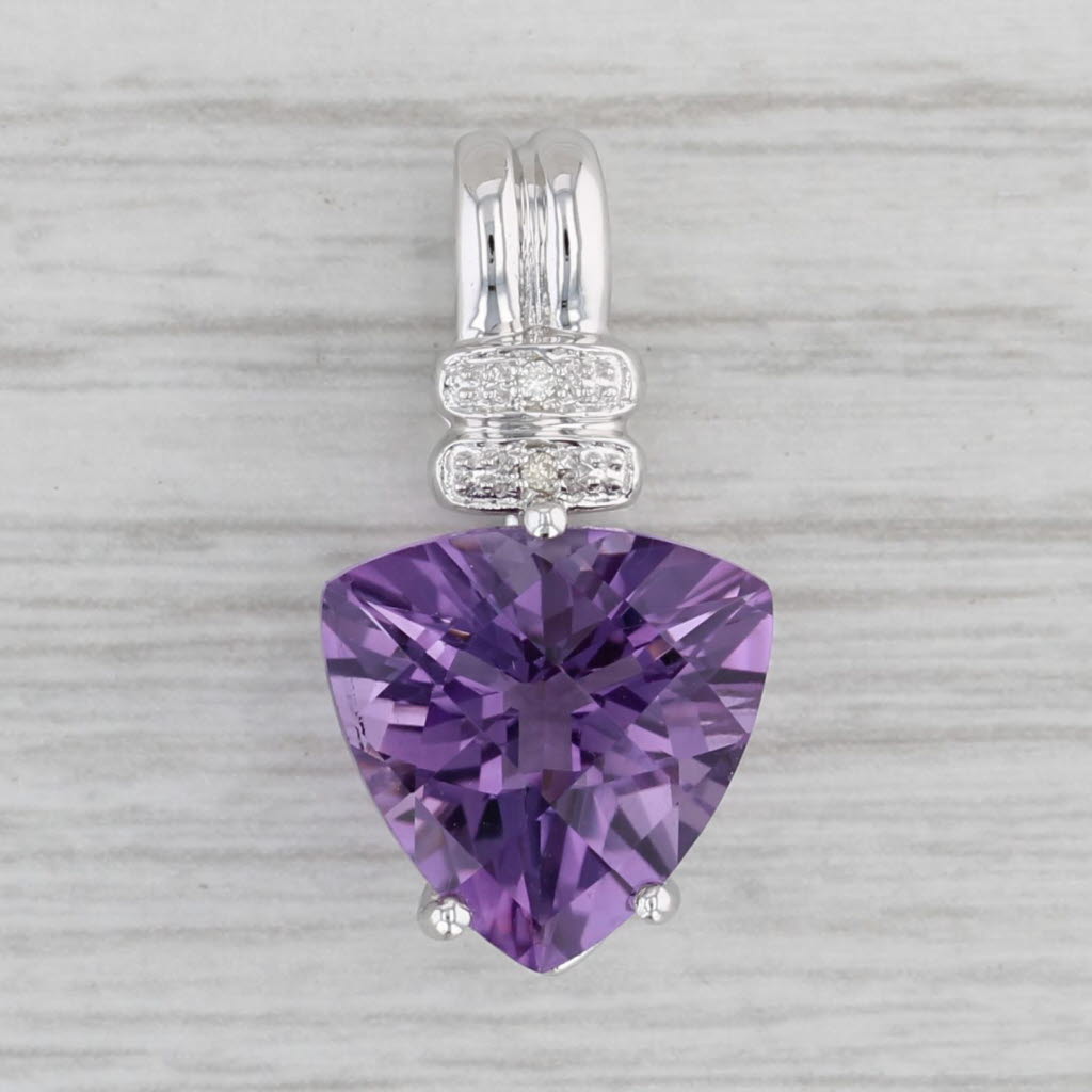 Gray 4.50ct Trillion Amethyst Pendant 14k White Gold Diamond Accent