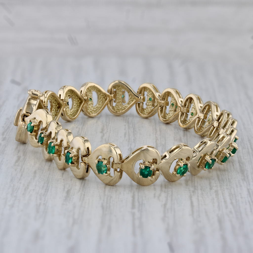 Gray 1.40cw Emerald Heart Tennis Bracelet 18k Yellow Gold 7" 8.8mm