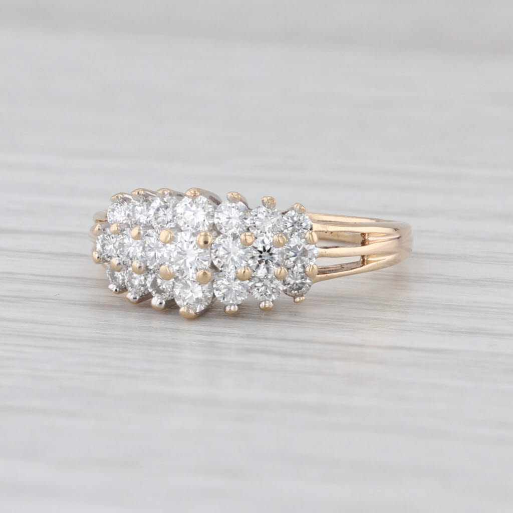 0.70ctw Diamond Cluster Rooftop Ring 14k Yellow Gold Size 6.75