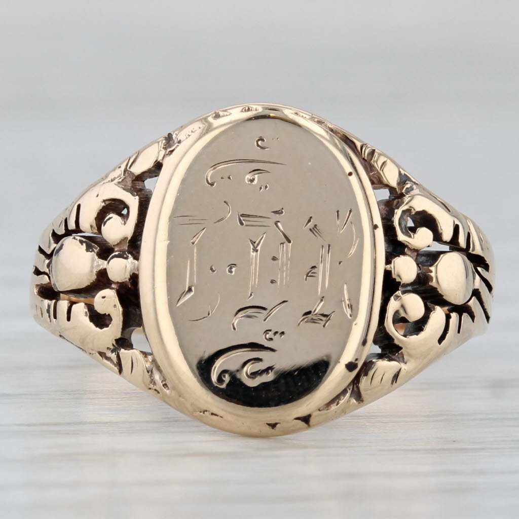 Gray Vintage Old English Engraved Monogram Signet Ring 10k Yellow Gold Size 9 Ornate