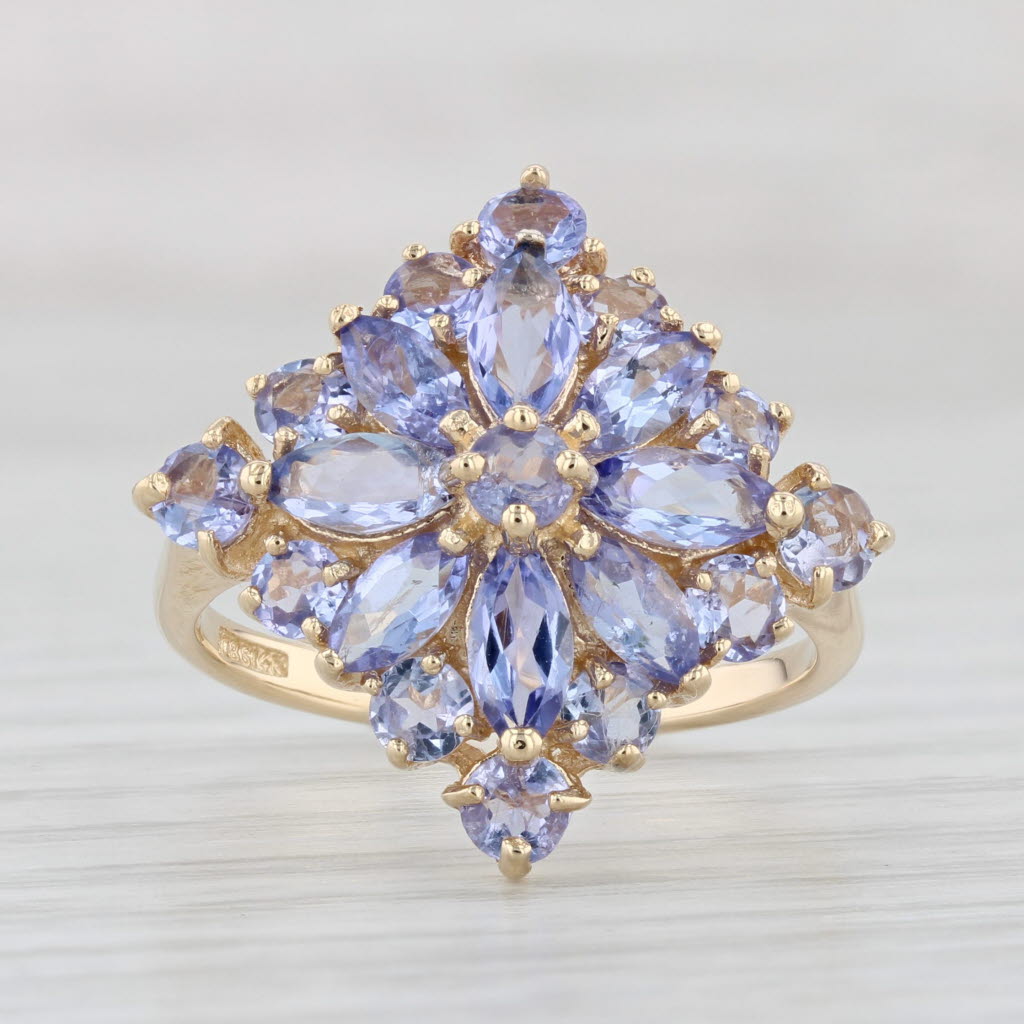 Light Gray 3.30ctw Tanzanite Cluster Ring 14k Yellow Gold Size 7 Cocktail