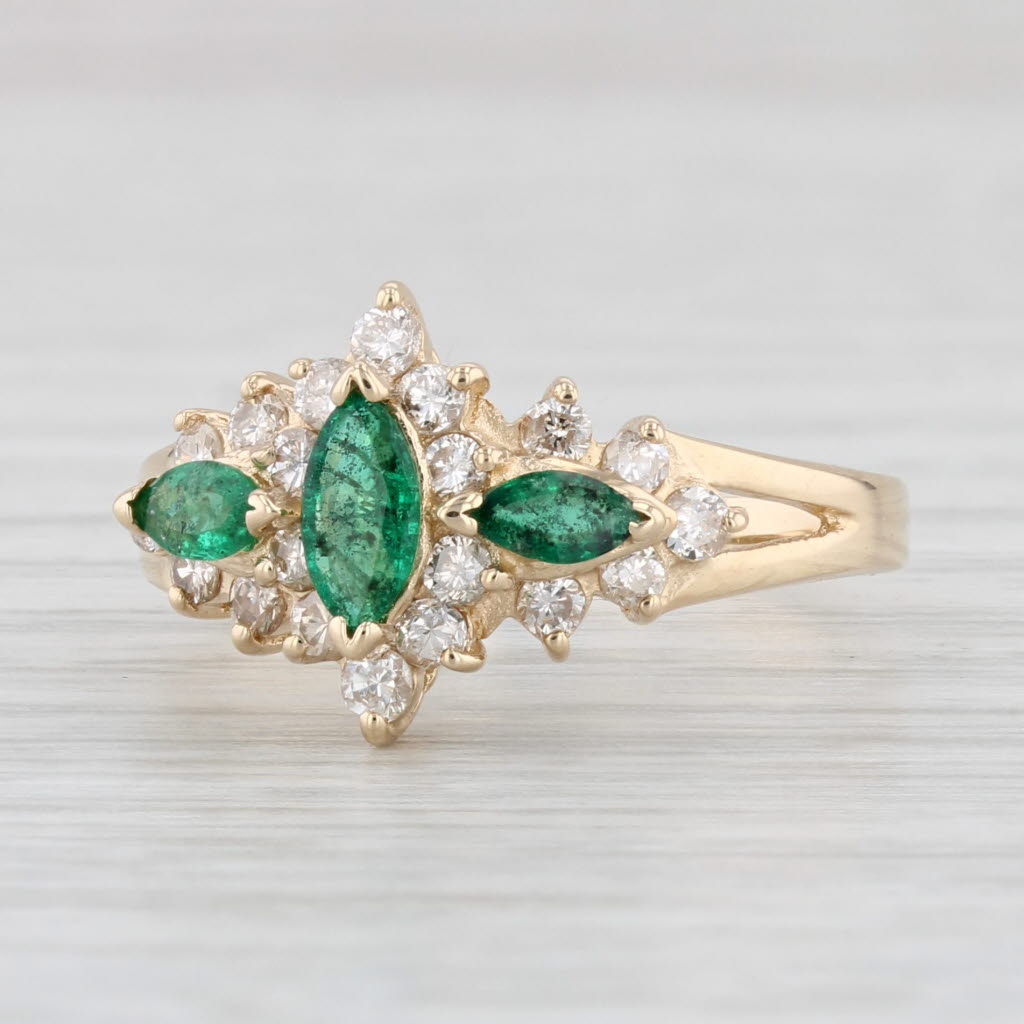 Light Gray 0.96ctw Marquise Emerald Diamond Ring 14k Yellow Gold Size 7.5