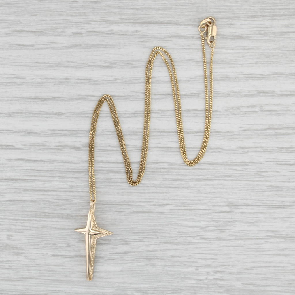 Double Cross Pendant Necklace 14k Yellow Gold 18" Curb Chain Necklace