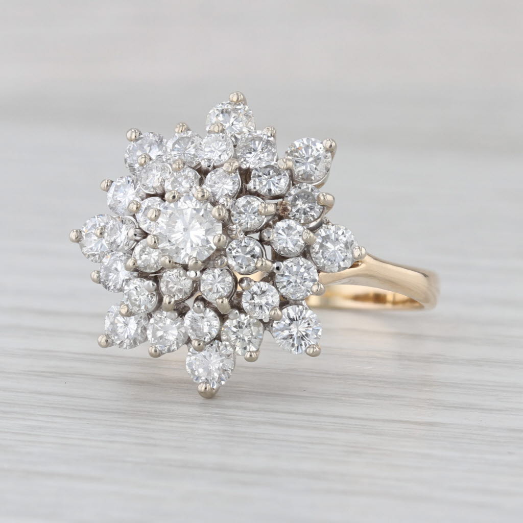2.50ctw Diamond Cluster Engagement Ring 14k Yellow White Gold Size 11.25