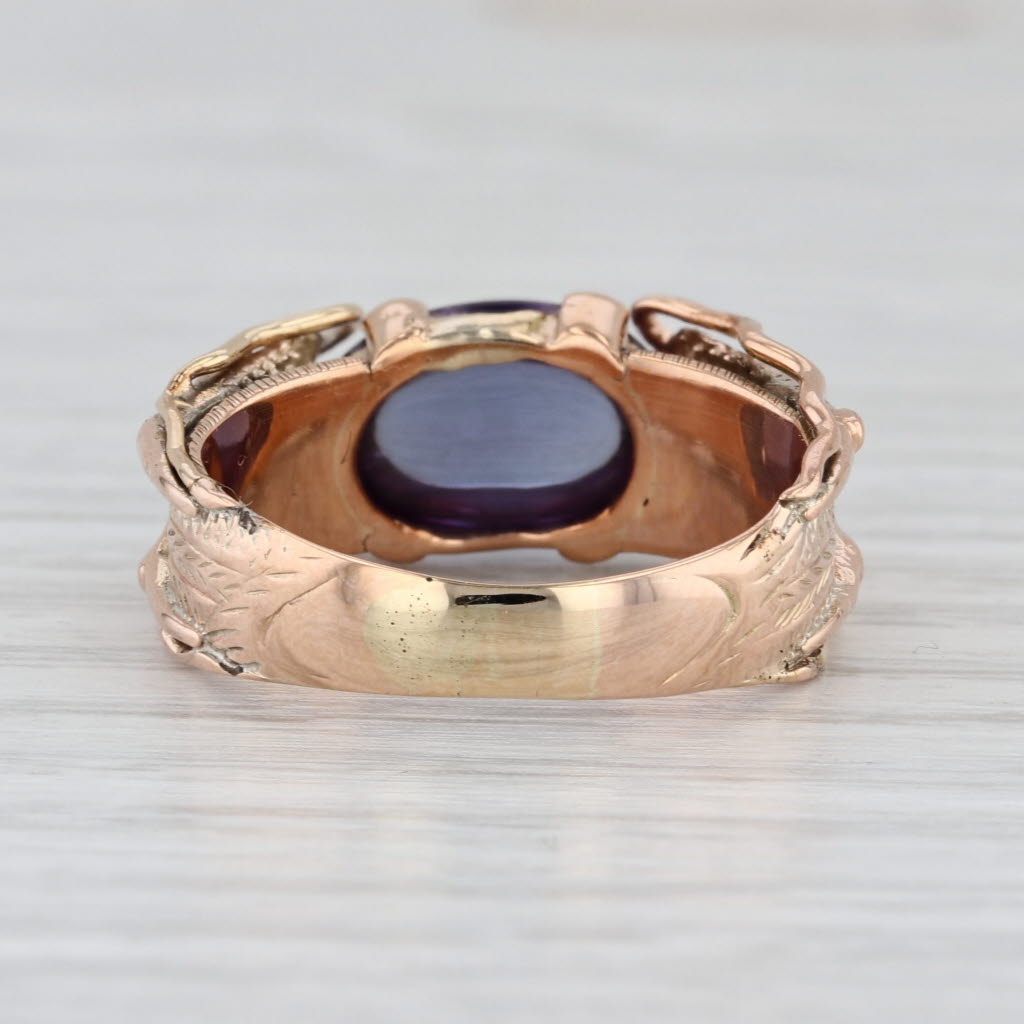 Vintage Dragon Ring 14k Gold Puprple Lab Created Sapphire Black Stone Size 8