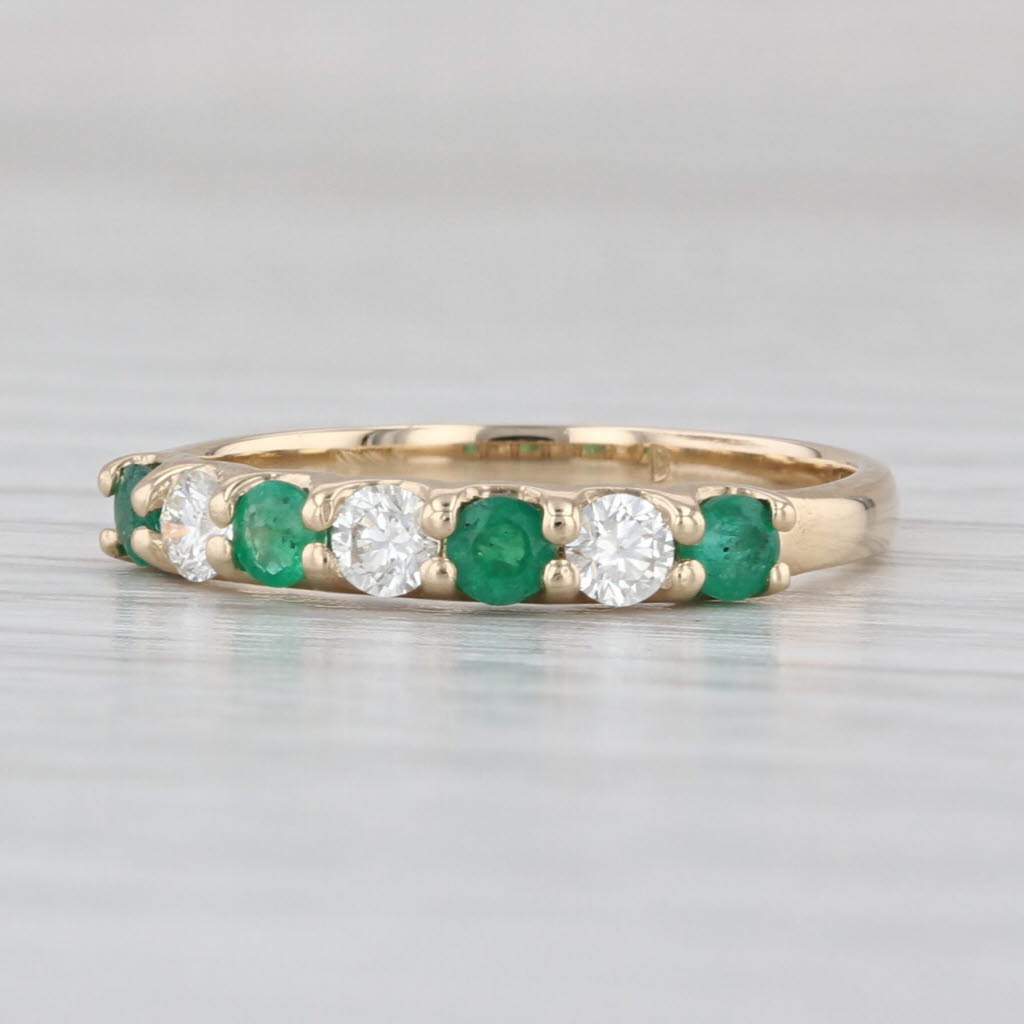 Effy 0.56ctw Emerald Diamond Stackable Ring 14k Yellow Gold Wedding Band Sz 7.25