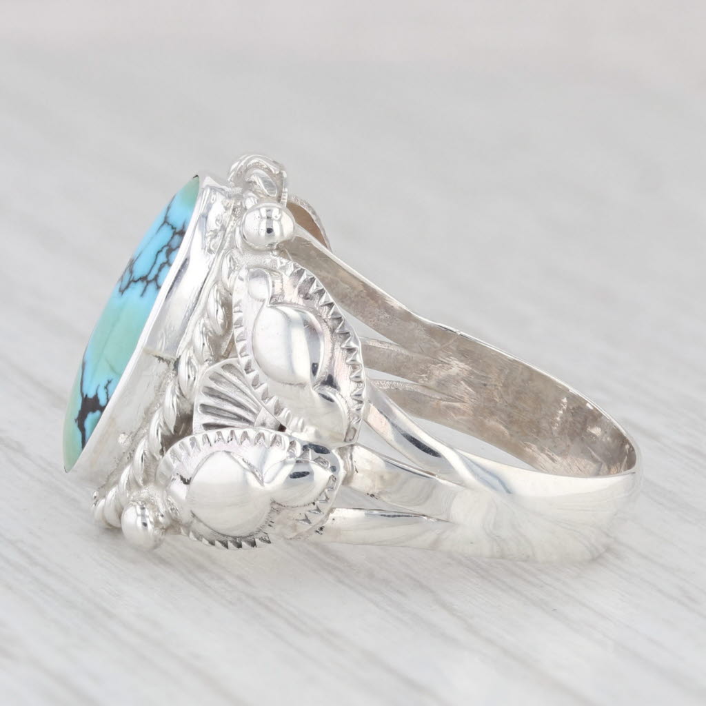 Light Gray Turquoise Solitaire Ring Sterling Silver Vintage N Juan Native American Navajo