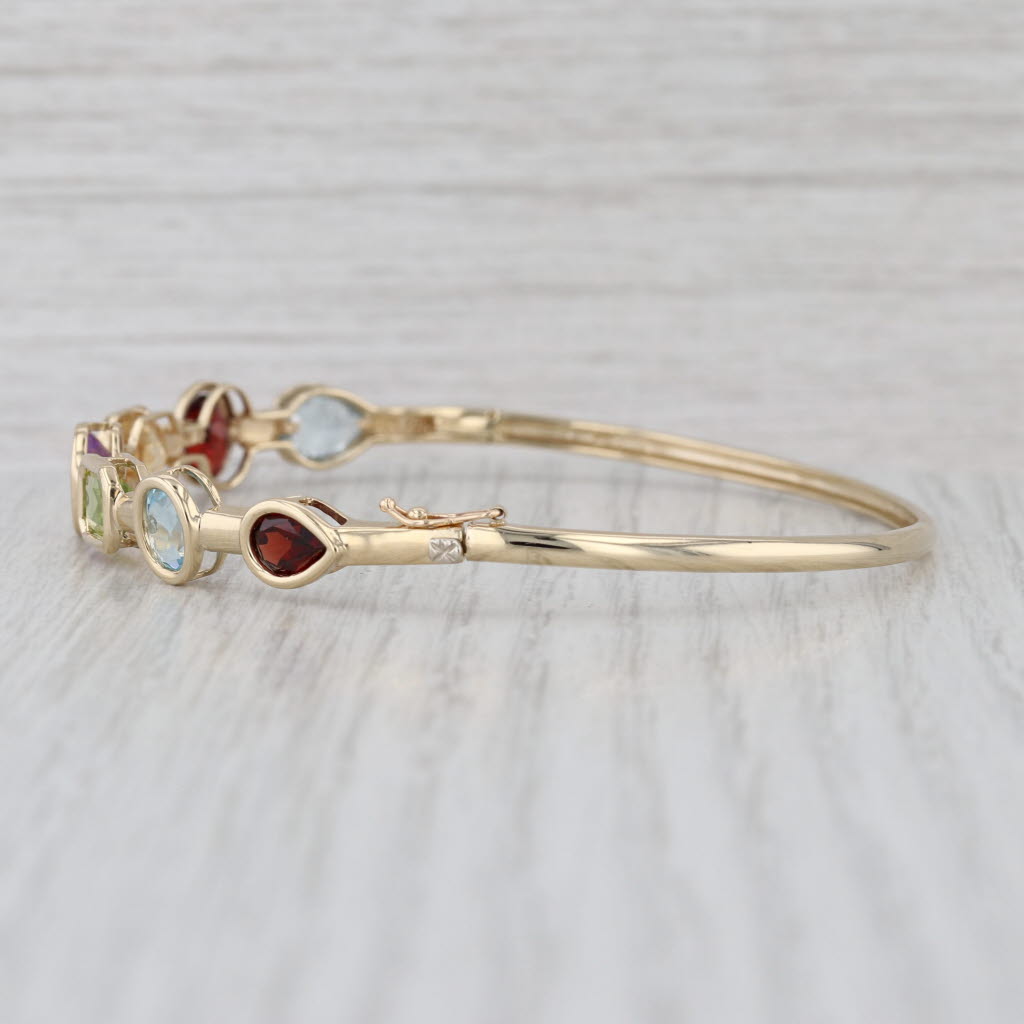 6.39ctw Gemstone Bangle Bracelet 14k Gold Topaz Garnet Citrine Amethyst Peridot