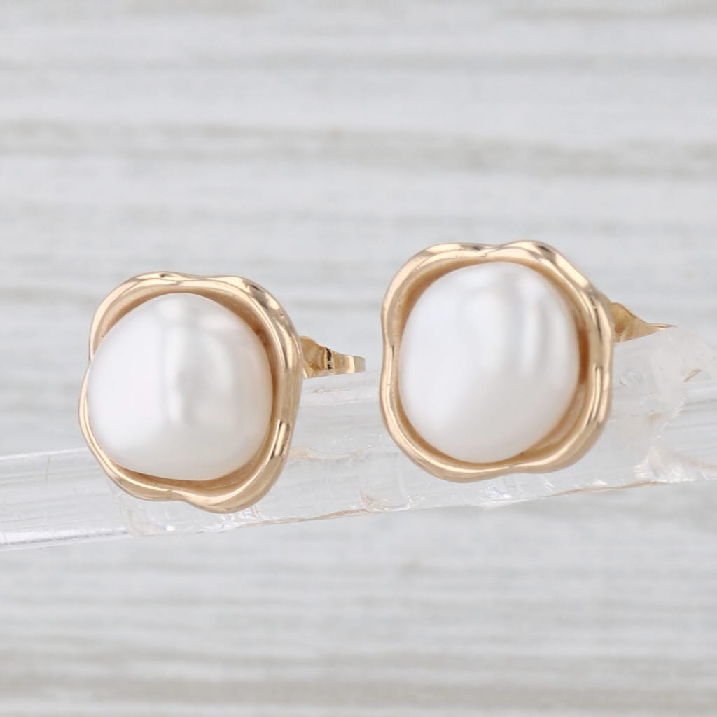 Baroque Cultured Pearl Stud Earrings 14k Yellow Gold Studs