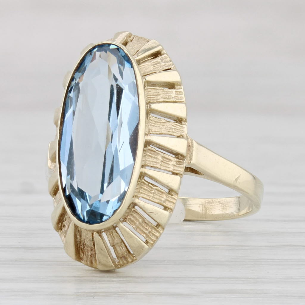 Light Gray Vintage Lab Created Blue Spinel Ring 8k Yellow Gold Size 7.75 Oval Solitaire