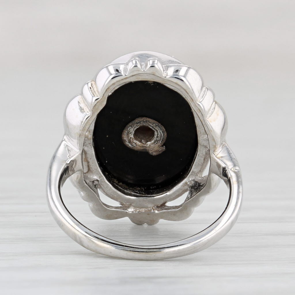 Light Gray Vintage Onyx Diamond Signet Ring 10k White Gold Size 2.25