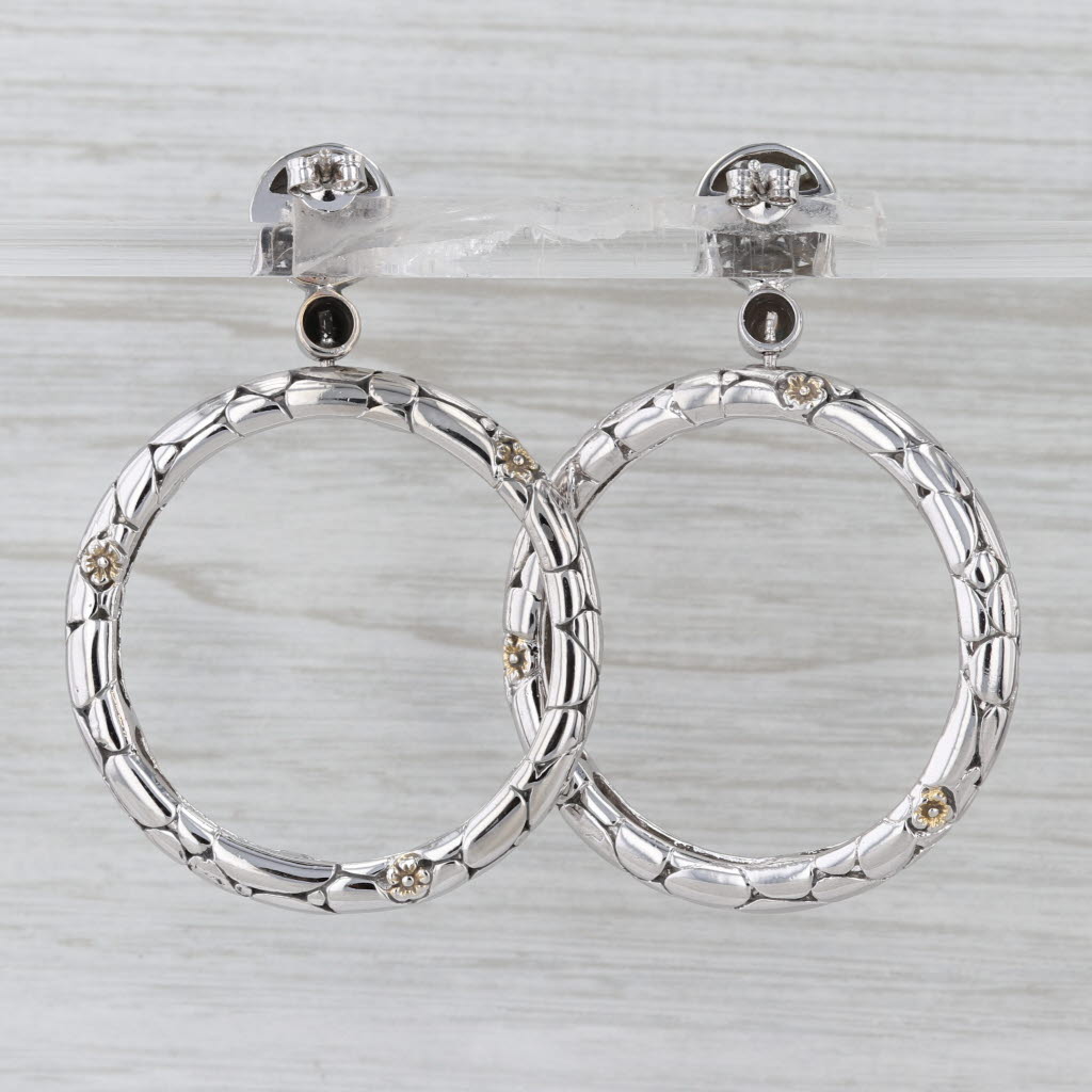 Large Floral Hoop Earrings Sterling Silver Gold Plated Flowers Statement Dangles