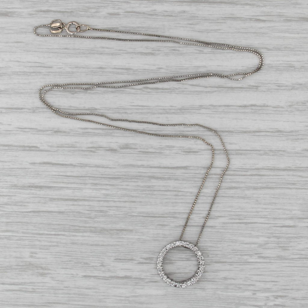 0.25ctw Diamond Eternity Circle Pendant Necklace 14k White Gold 19.5" Box Chain