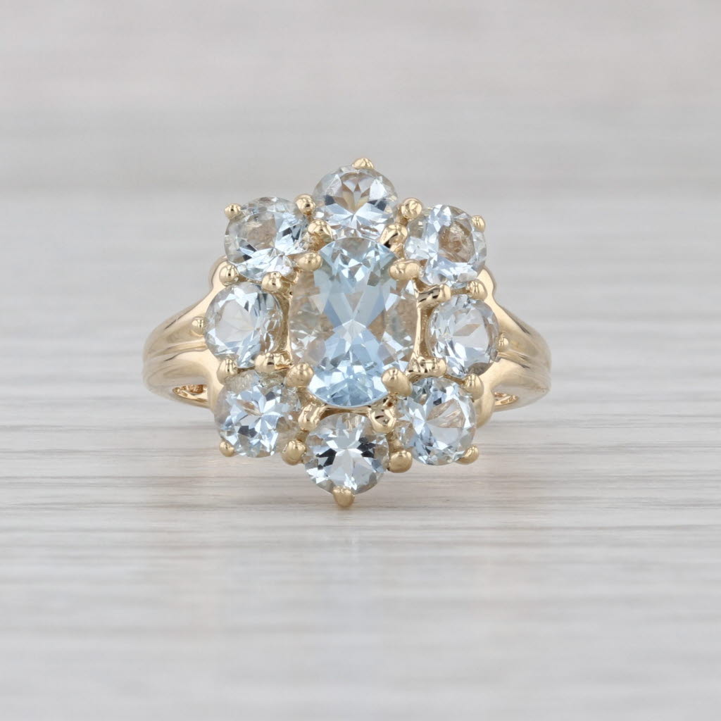 2.96ctw Aquamarine Flower Ring 10k Yellow Gold Size 6