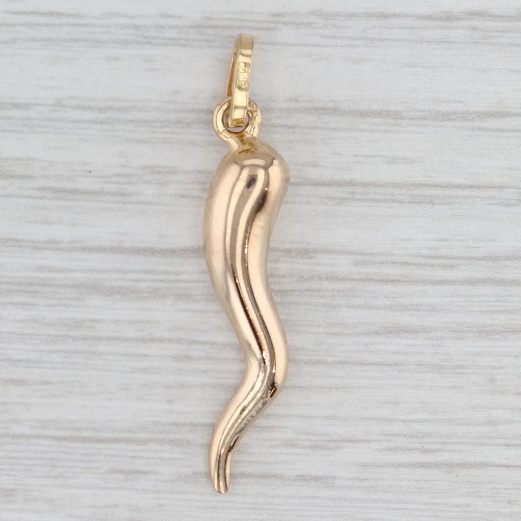Light Gray Italian Horn Pendant 18k Yellow Gold Good Luck Talisman Italy