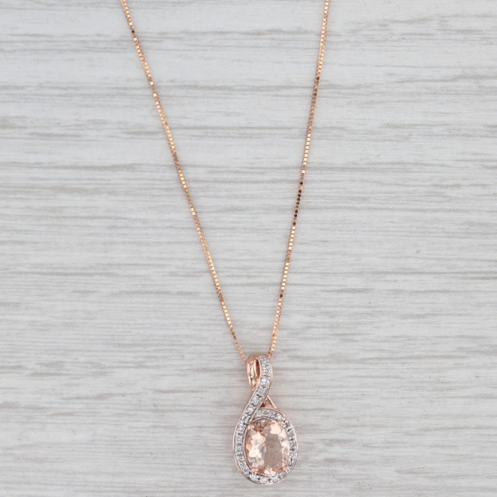 1.18ctw Morganite Diamond Halo Pendant Necklace 14k Rose Gold 18.25" Box Chain