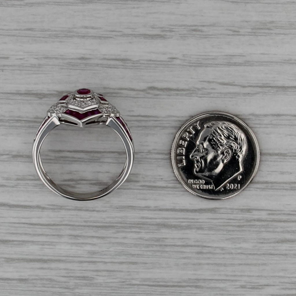 1.70ctw Ruby Diamond Ring 14k White Gold Size 6.5 Cocktail