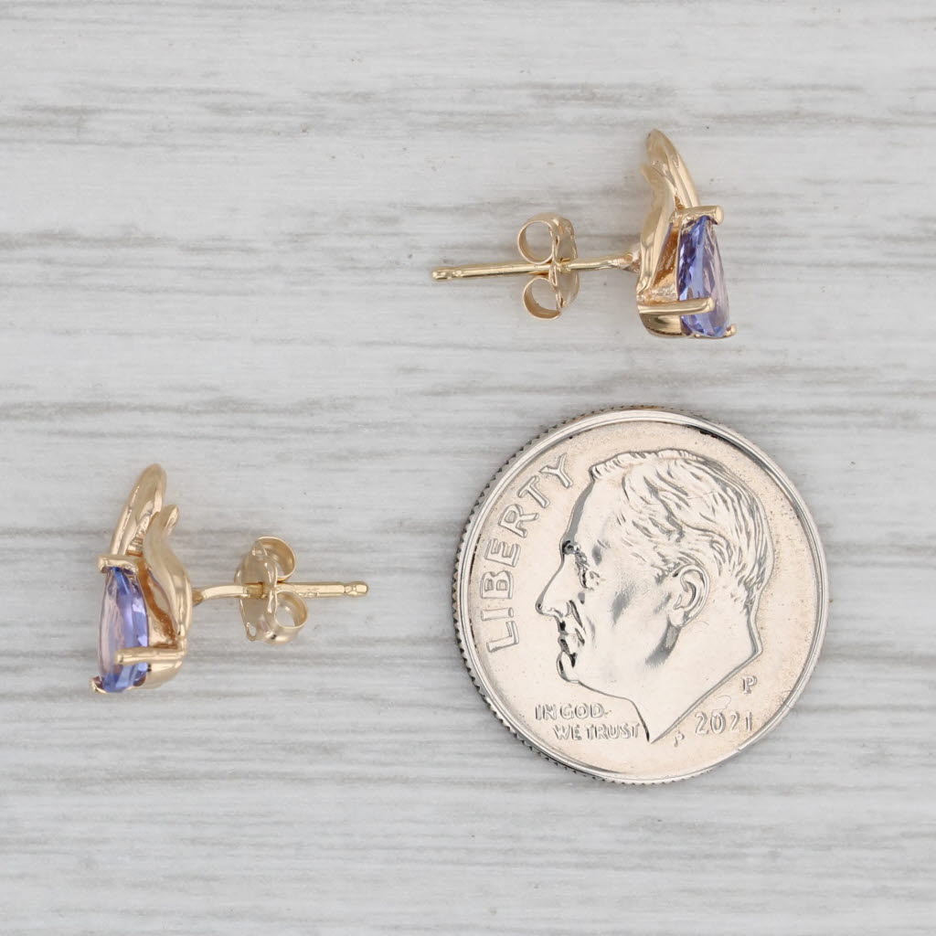 Light Gray 1ctw Tanzanite Teardrop Earrings 14k Yellow Gold Studs