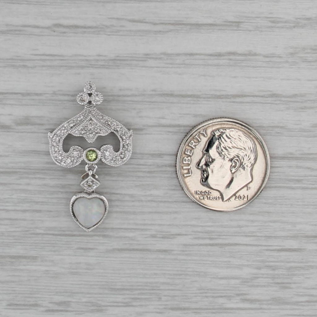 Opal Heart Peridot Diamond Pendant 14k White Gold Drop