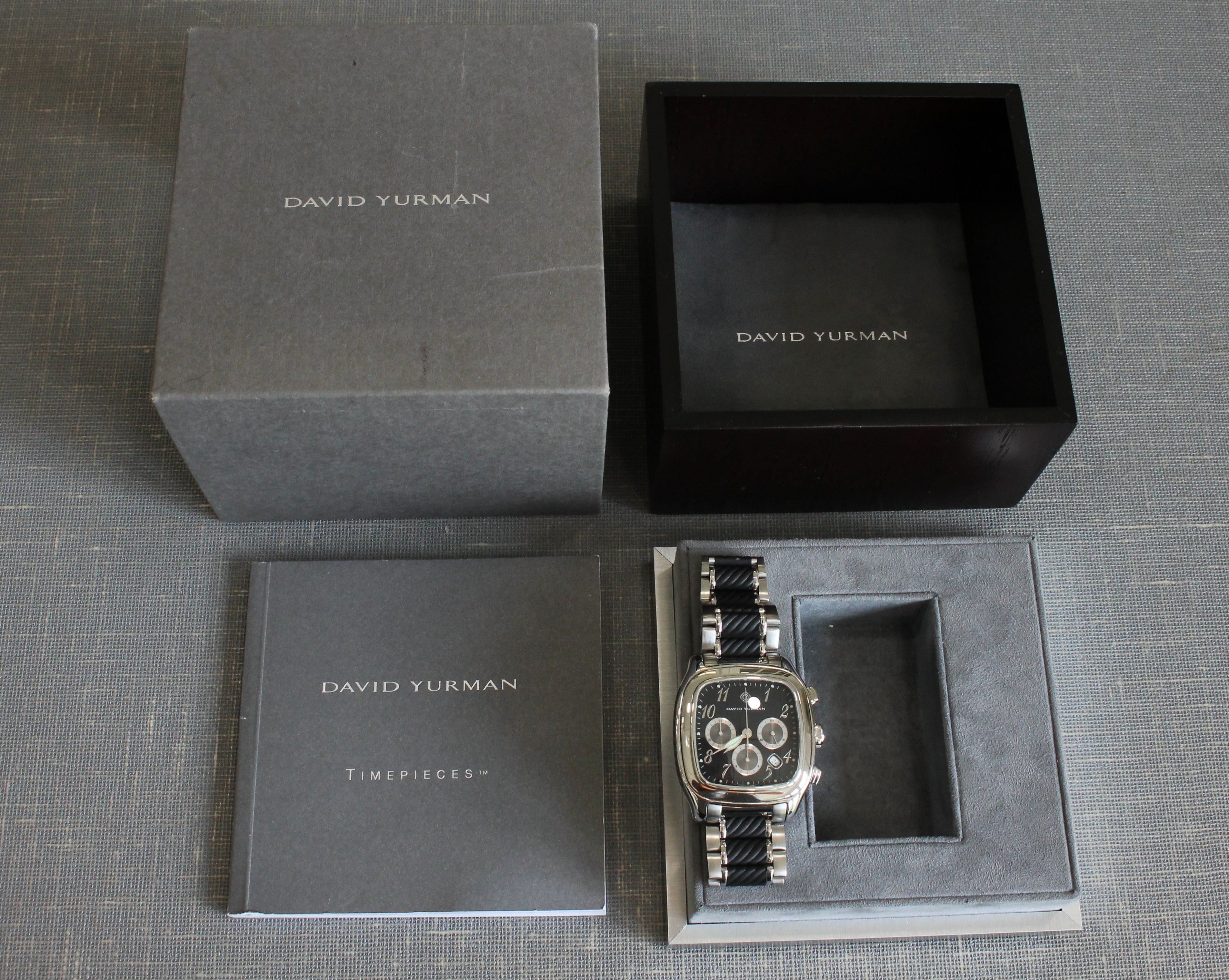 David Yurman T305 Mens 41mm Steel Automatic Chronograph Watch w/ Bracelet & Box