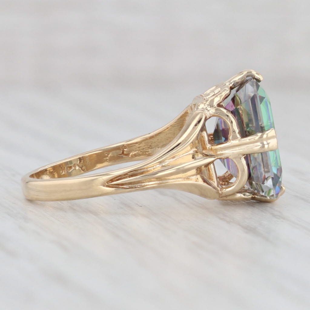 Light Gray 6.50ct Mystic Topaz Solitaire Ring 14k Yellow Gold Sz 7.5 Emerald Cut Solitaire