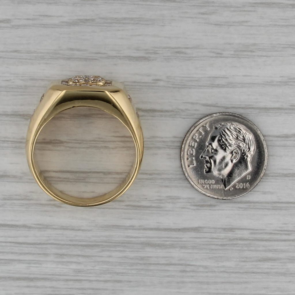 1ctw Diamond Cluster Men's Ring 18k Yellow Gold Size 10.25-10.5