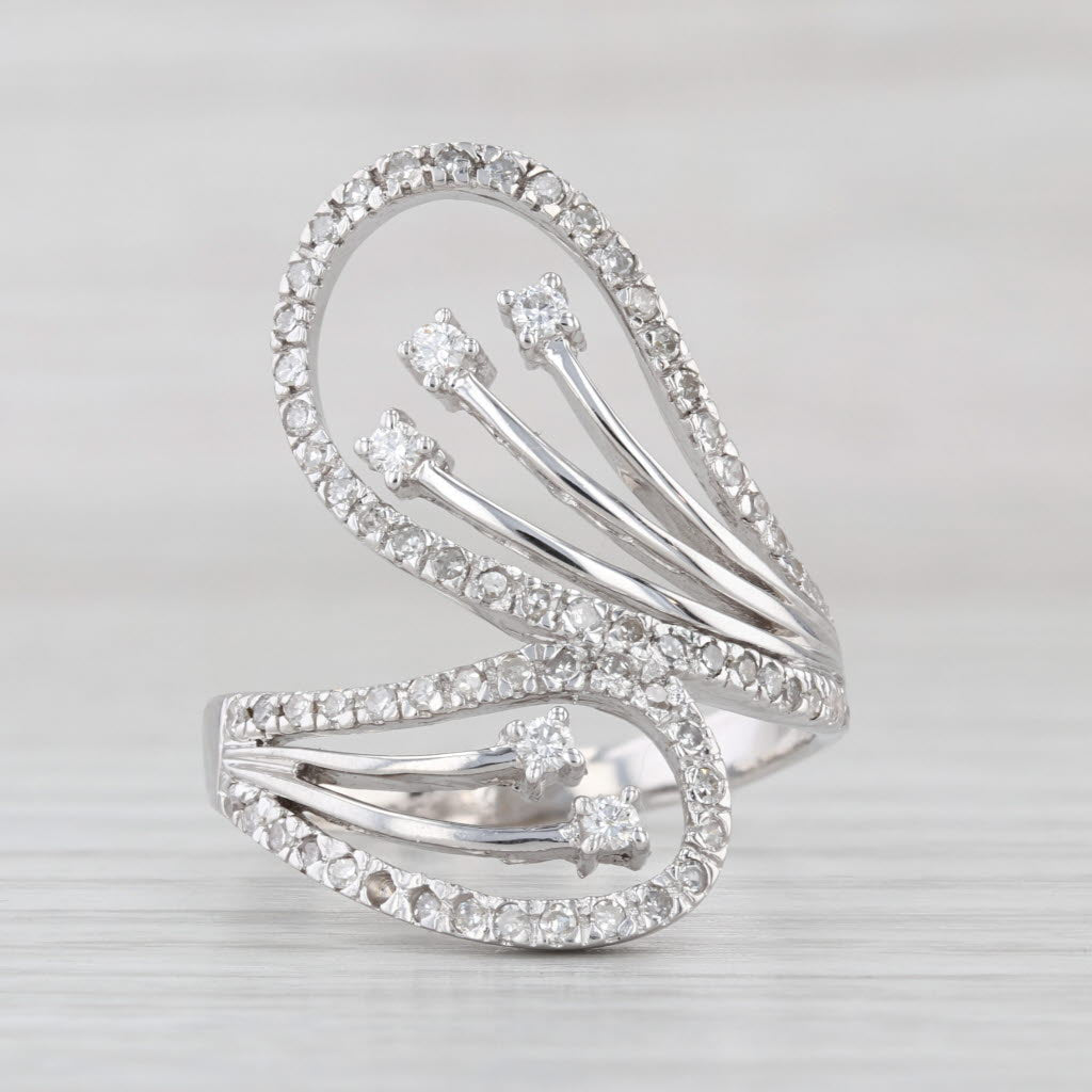 0.52ctw Diamond Shooting Stars Bypass Ring 18k White Gold Size 10 Cocktail