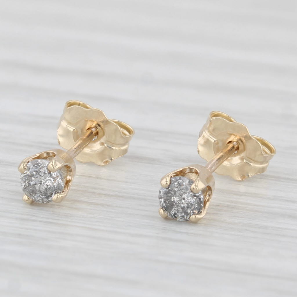 Light Gray 0.24ctw Round Solitaire Stud Earrings 10k Yellow Gold