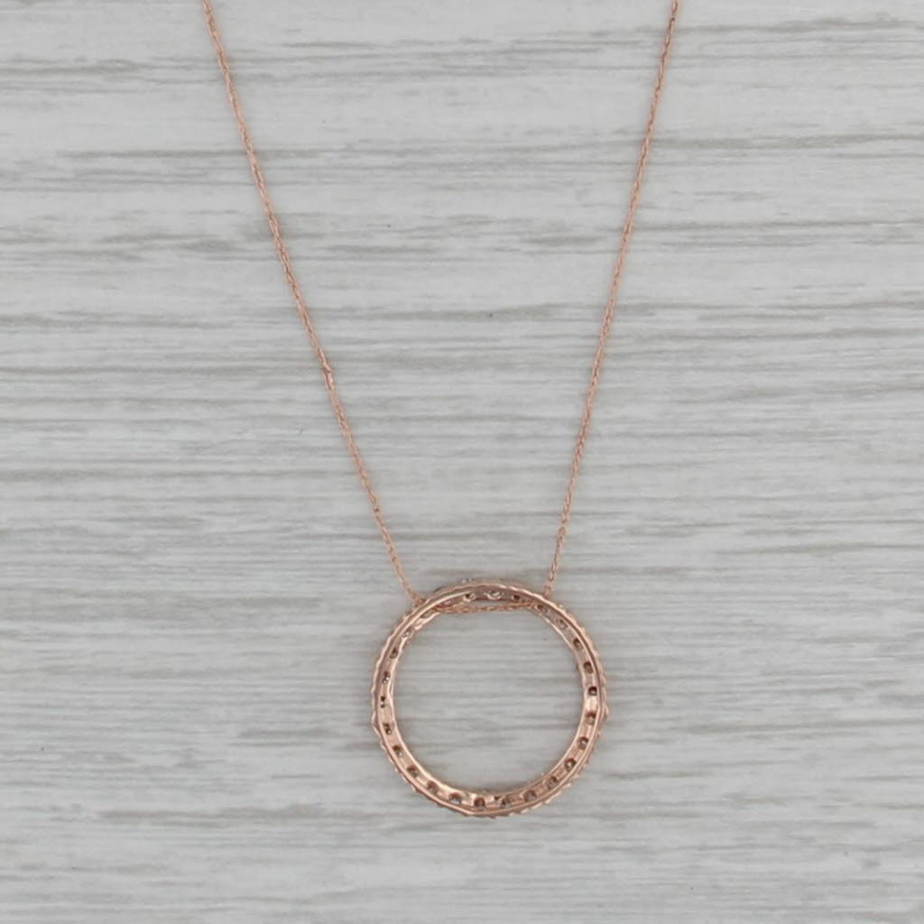 0.40ctw Diamond Eternity Circle Pendant Necklace 10k Rose Gold 18.75-21"