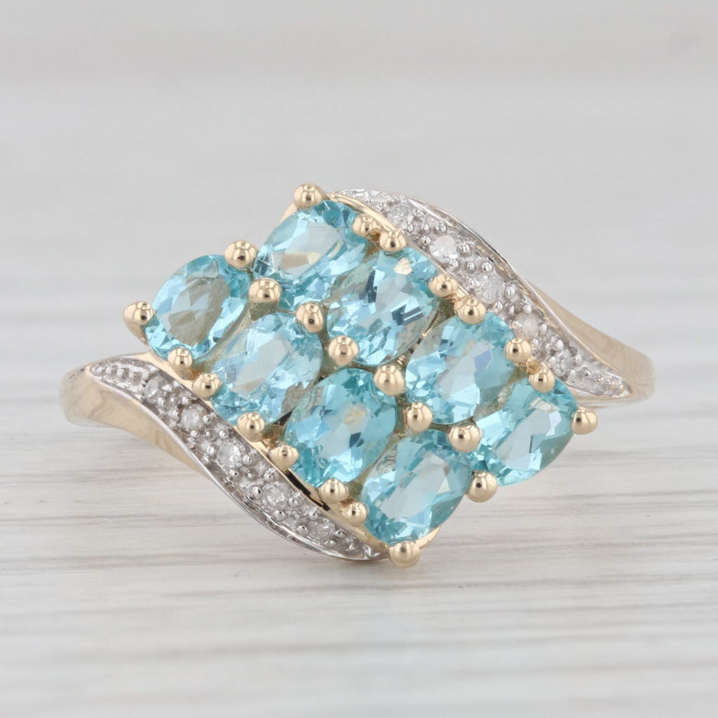 Light Gray 1.48ctw Teal Apatite Diamond Cluster Ring 14k Yellow Gold Bypass Size 7