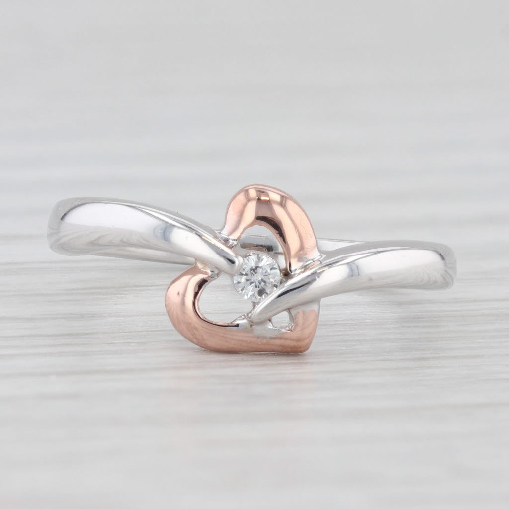 Light Gray Diamond Solitaire Heart Ring 10k White Rose Gold Size 6