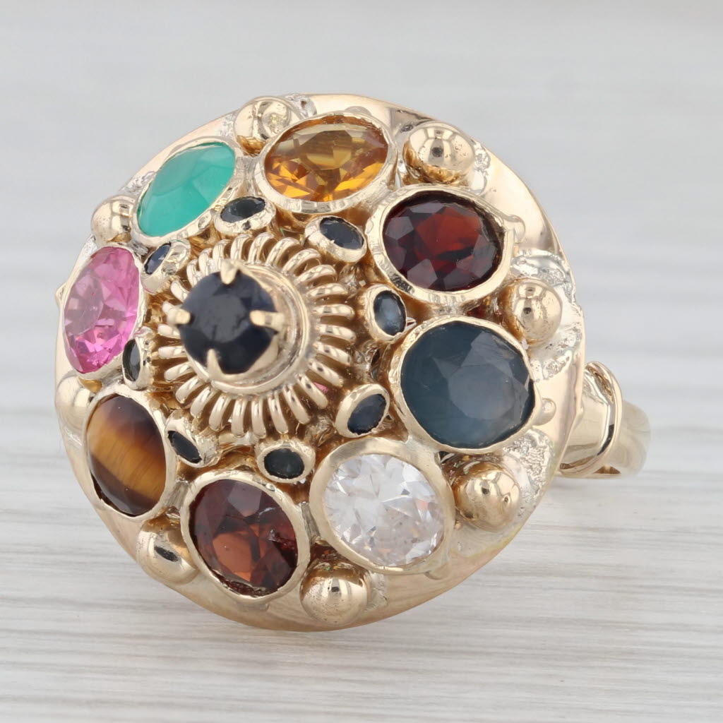 Gray Vintage Gemstone Cocktail Ring 14k Yellow Gold Size 6.75 Sapphire Spinel Garnet