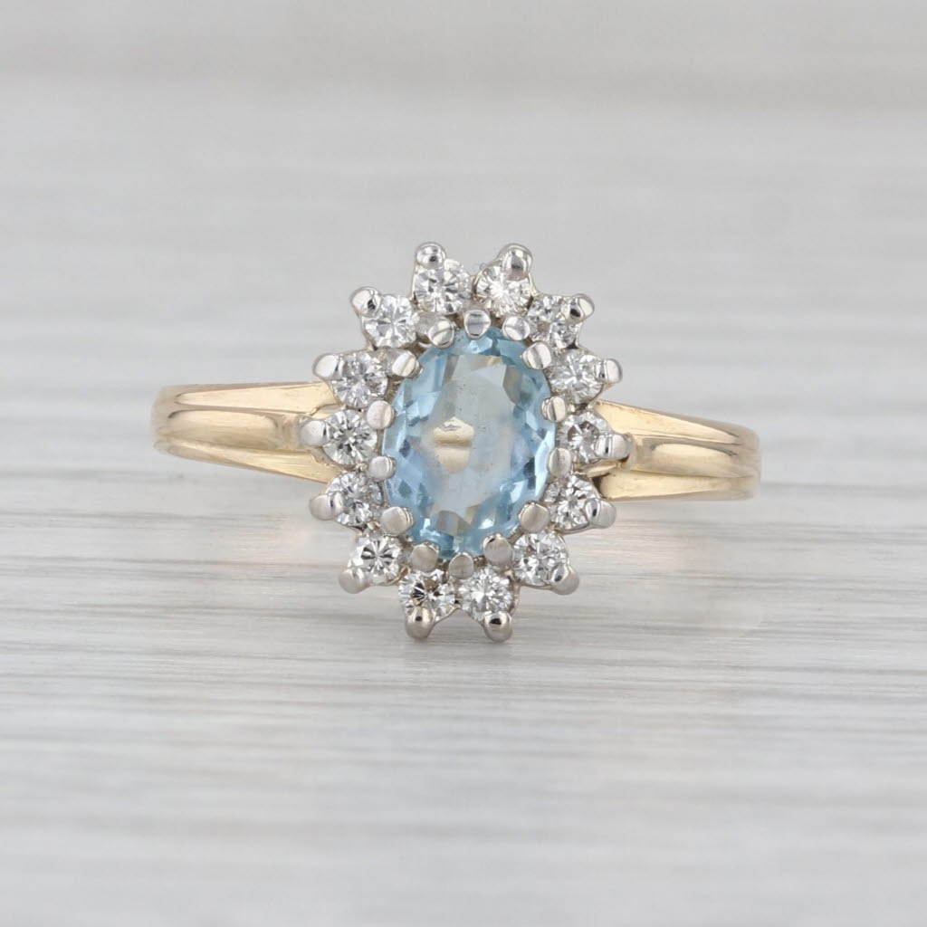 0.91ctw Oval Aquamarine Diamond Halo Ring 10k Yellow Gold Size 5.5 Engagement