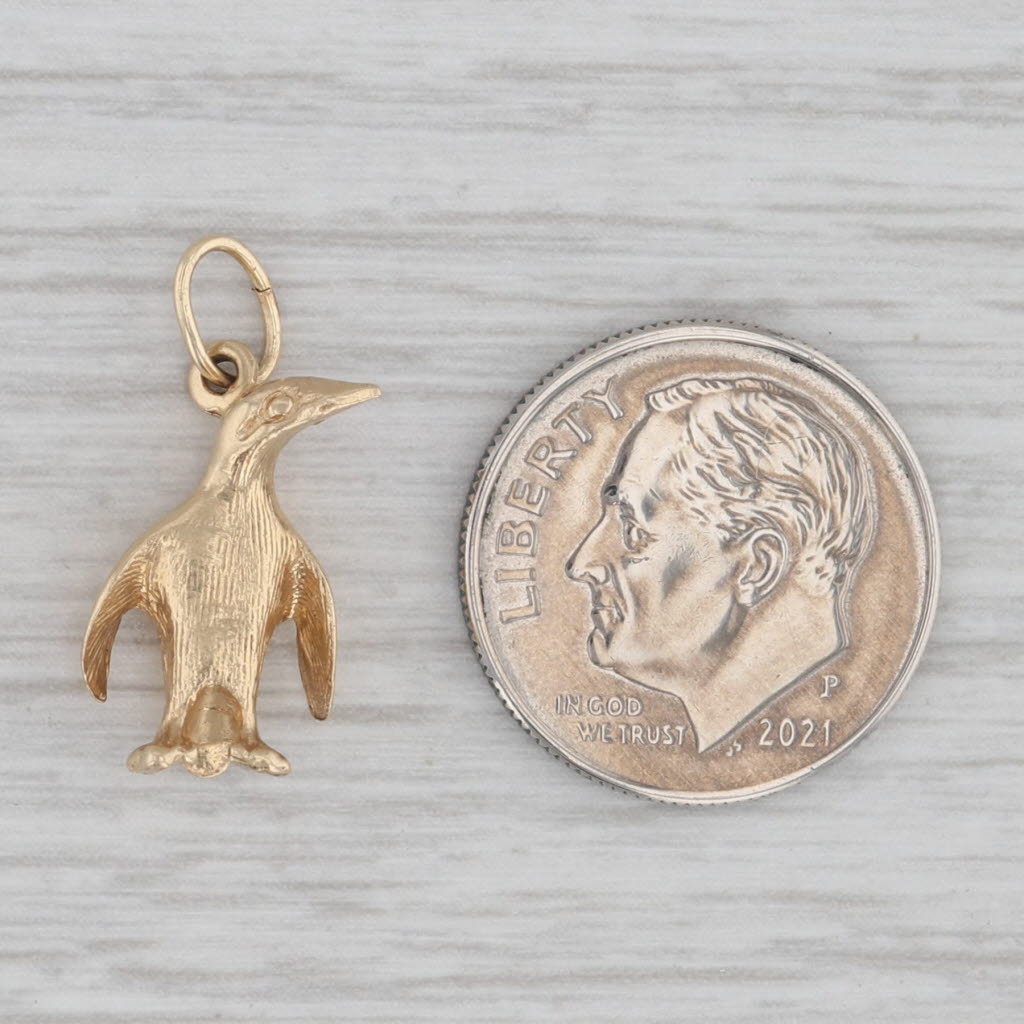 Gray Small Penguin Pendant 14k Yellow Gold 3D Charm