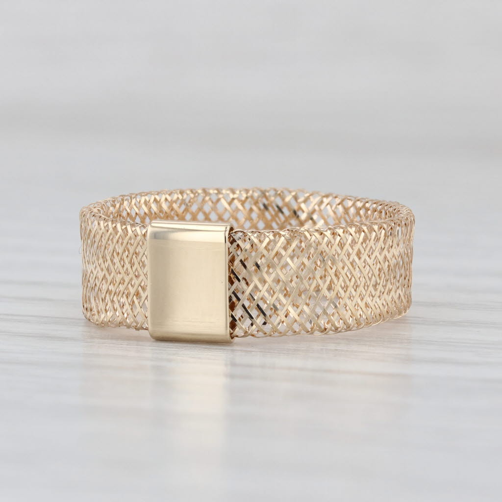 Flexible Mesh Ring 14k Yellow Gold Size 7-9 Adjustable Band Light Weight