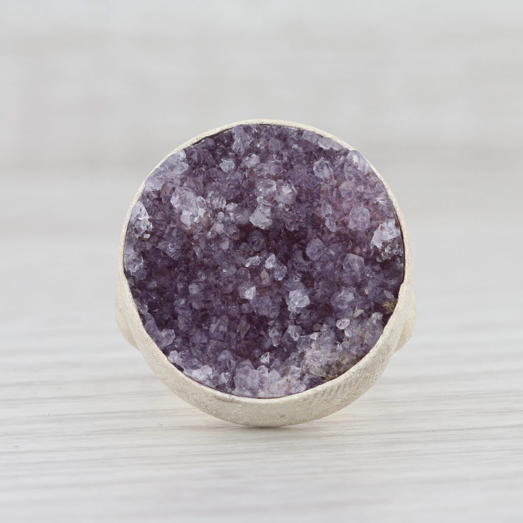New Nina Nguyen Amethyst Druzy Ring Sterling Silver Size 7.25 Statement