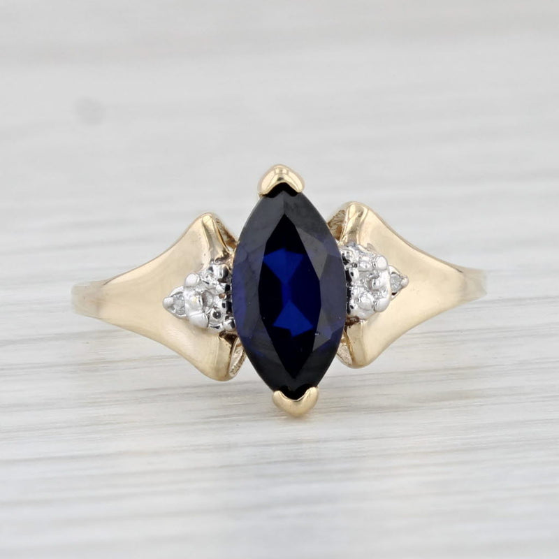 Light Gray 1.40ct Marquise Blue Lab Created Sapphire Diamond Ring 10k Yellow Gold Size 6.75
