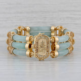 Gray Green Jadeite Jade Chinese Calligraphy Bracelet 18k Yellow Gold 7.75"