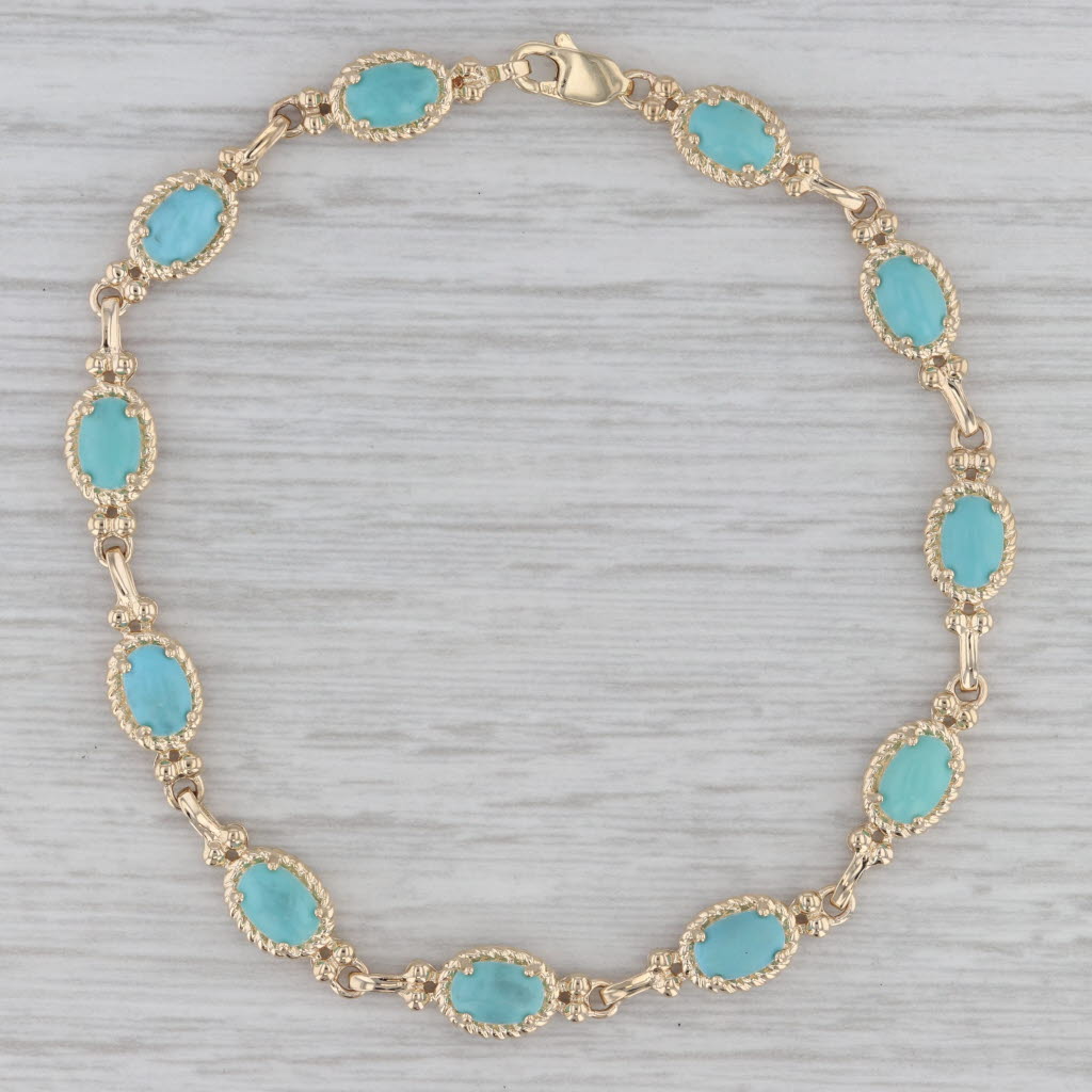 Gray Imitation Turquoise Tennis Bracelet 14k Yellow Gold 7"