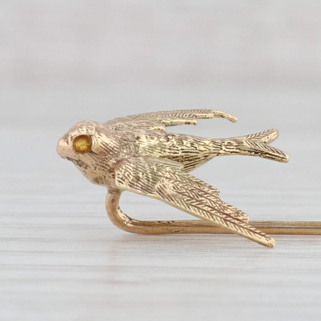 Light Gray Antique Bird Stickpin 14k Bird 10k Pin Yellow Gold As Is