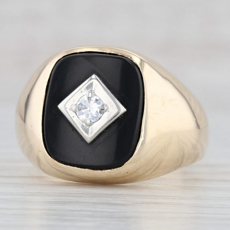 Light Gray 0.11ct Diamond Onyx Signet Ring 10k Yellow Gold Size 9.5